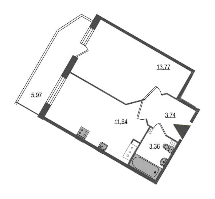 Однокомнатная квартира в : площадь 34.3 м2 , этаж: 2 – купить в Санкт-Петербурге